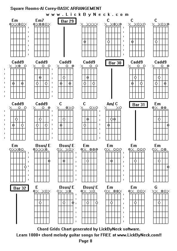 Chord Grids Chart of chord melody fingerstyle guitar song-Square Rooms-Al Corey-BASIC ARRANGEMENT,generated by LickByNeck software.